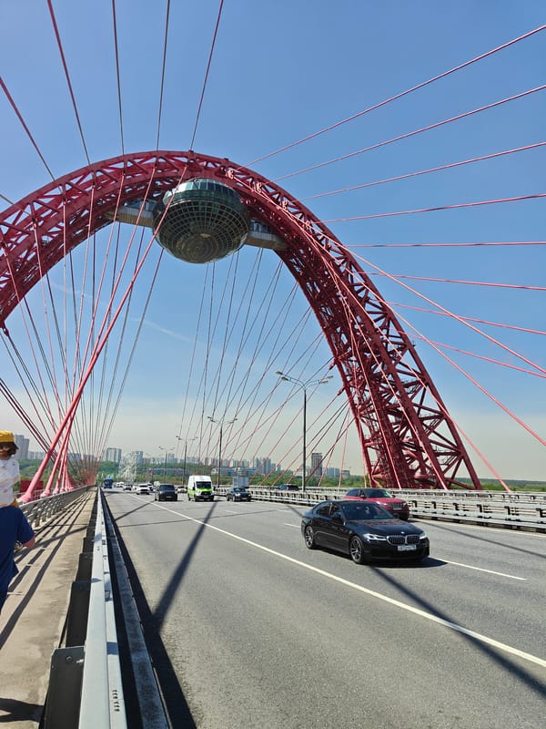 Morning views of Zhivopisny Bridge documented in Khimki, Russia