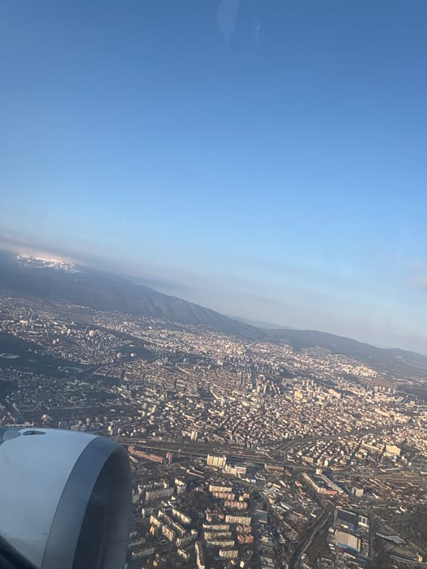 Aerial view captures Sofia's urban landscape from aircraft