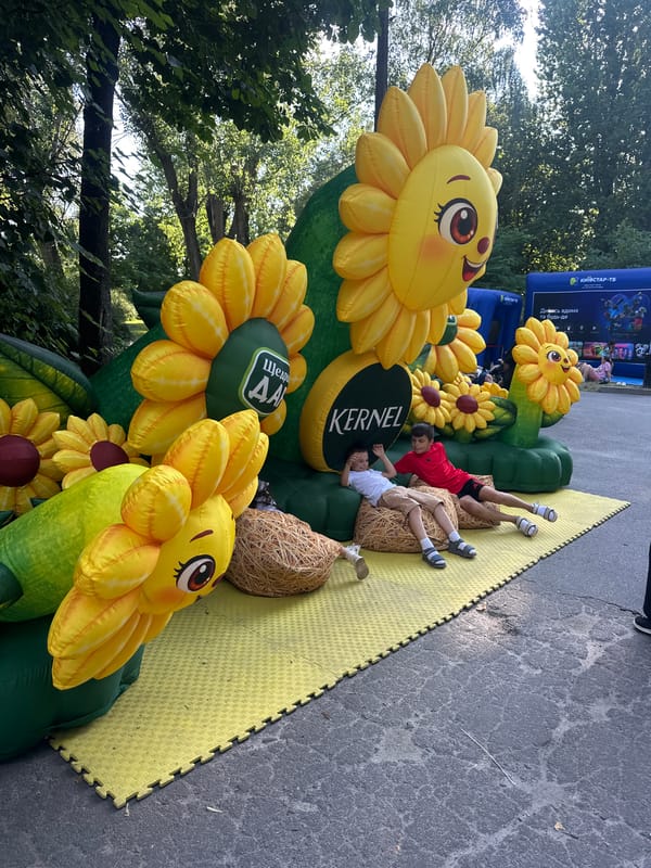 Branded outdoor fair with inflatables and lake views in Ternopil