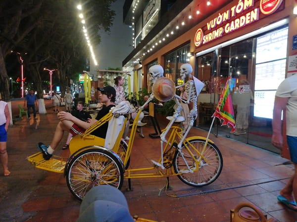 Yellow trishaw spotted outside Nha Trang restaurant district