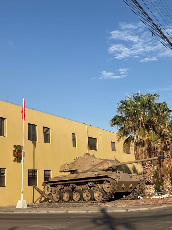 Military vehicles spotted parked on street in Arica, Chile