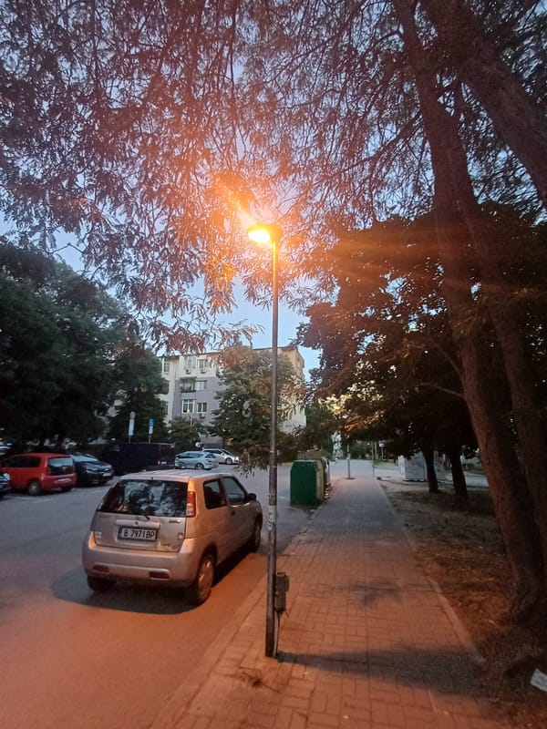 Varna residential streets at dusk, summer evening