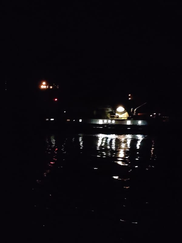 Illuminated vessel spotted on waterway in Глебово, Russia