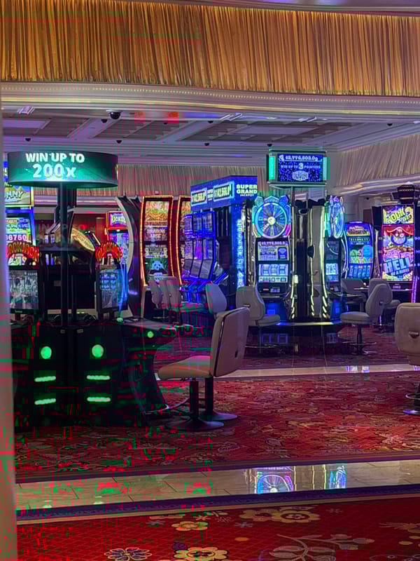 Casino gaming floor documented in Las Vegas evening scene