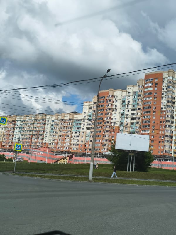Overcast day captured over residential buildings in Izhevsk, Russia