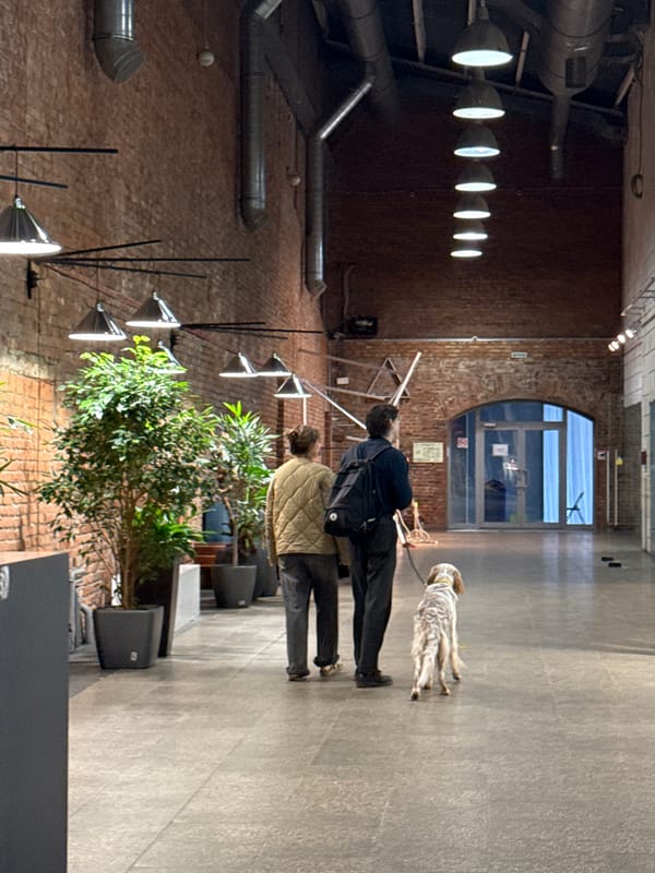 Afternoon at a Moscow arts venue: galleries, corridors, and coloring