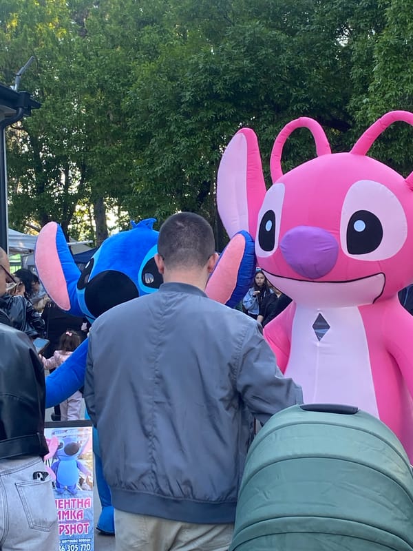 Disney inflatables draw crowd on Targovishte sidewalk