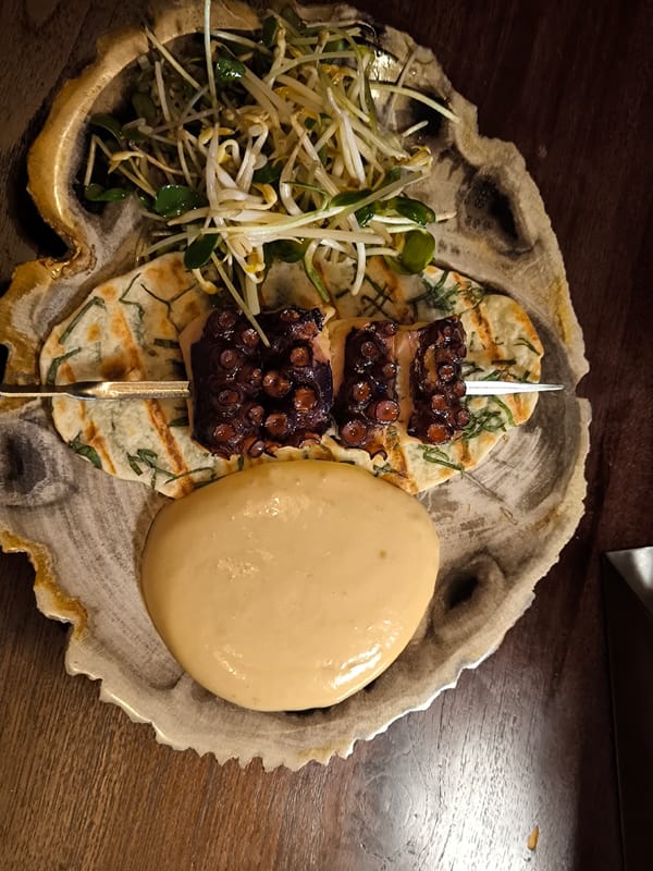 Lunch documentation captures octopus meal, bandaged diner in Ubud