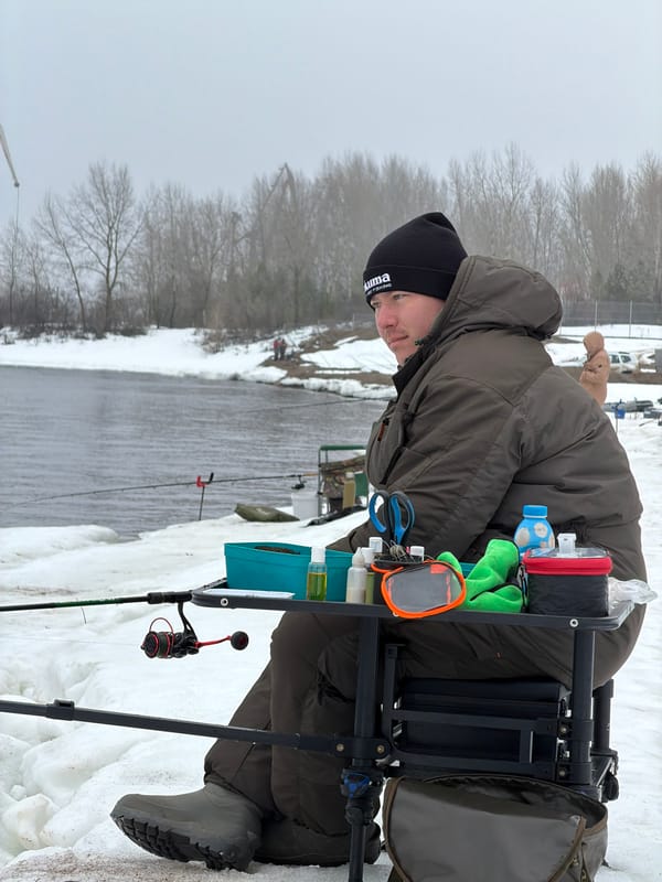 Winter fishing observed along riverbank in Chaikovsky, Russia