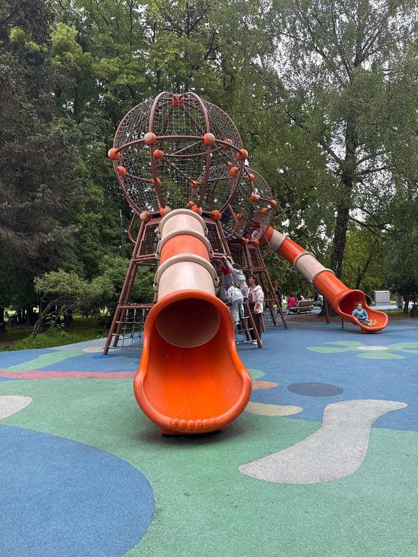 Morning at VDNKh: playgrounds, gardens, and Soviet-era pavilions