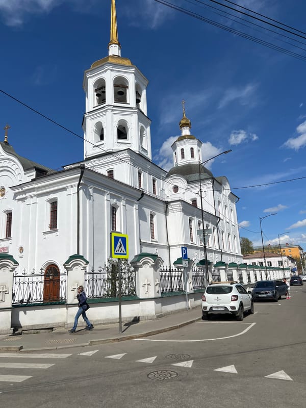 Pedestrian spotted near Orthodox church in Irkutsk, Russia