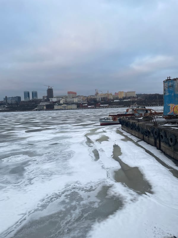 Winter scenes captured along frozen Izh River in Izhevsk