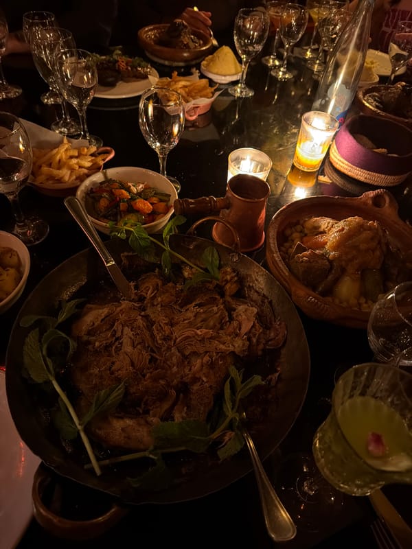 Evening dining scene captured at traditional Marrakesh restaurant