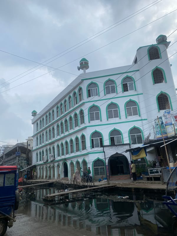 Everyday street life in a dense Dhaka neighborhood
