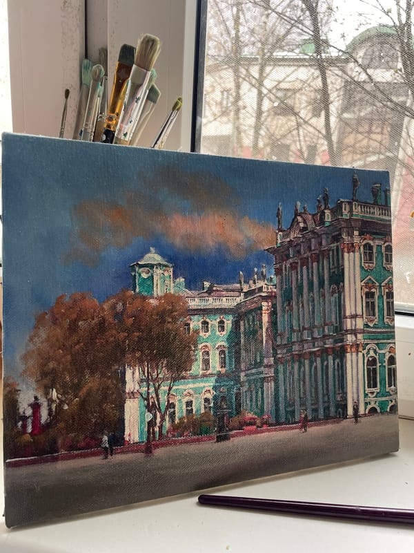 Oil painting of Winter Palace documented in Moscow