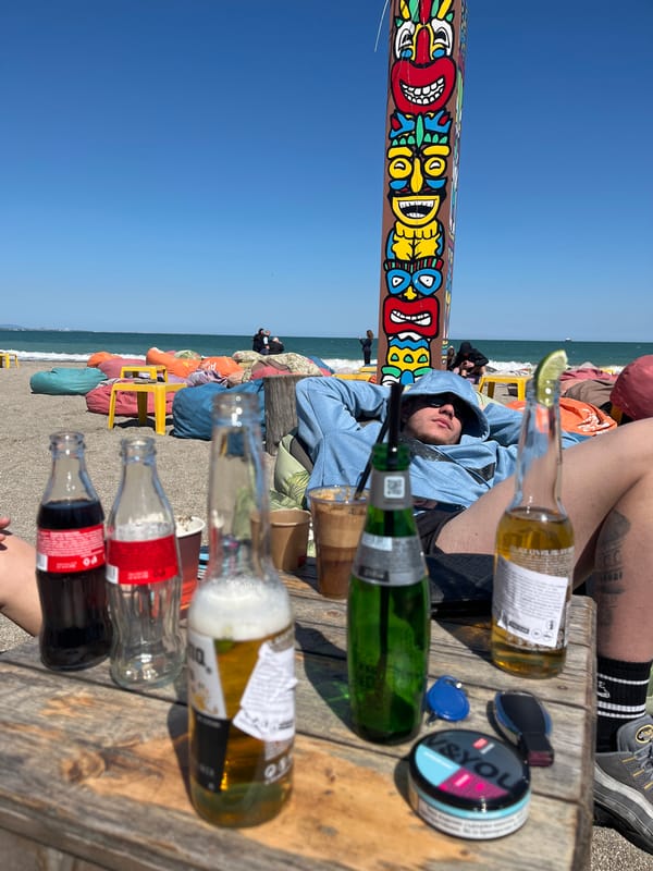 Casual beach day in Burgas with beanbags and beverages