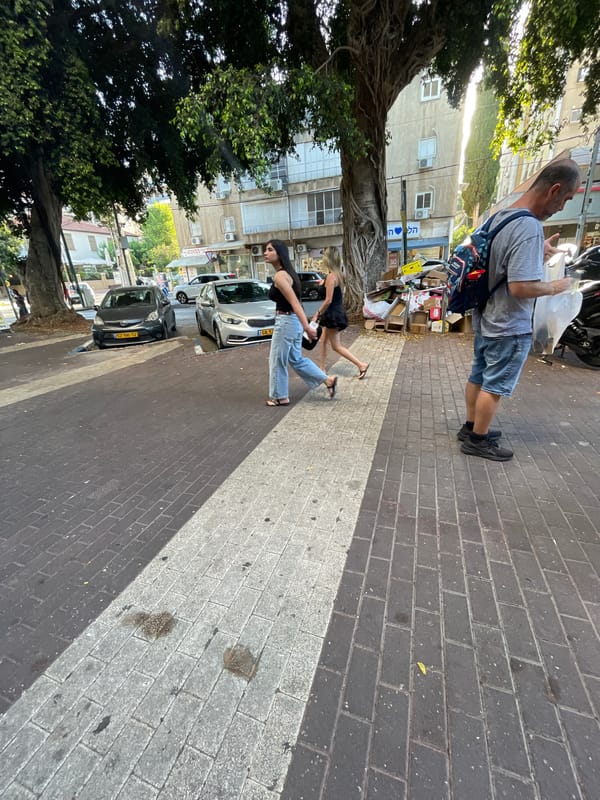 Afternoon street activity along a Kfar Saba commercial stretch