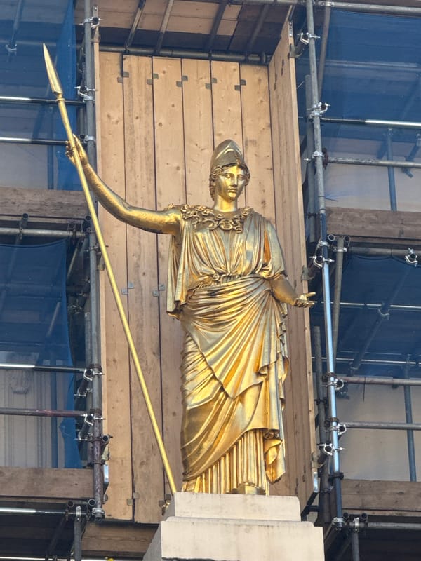 London scenes: statue maintenance, park fountain, illegally parked Lamborghini