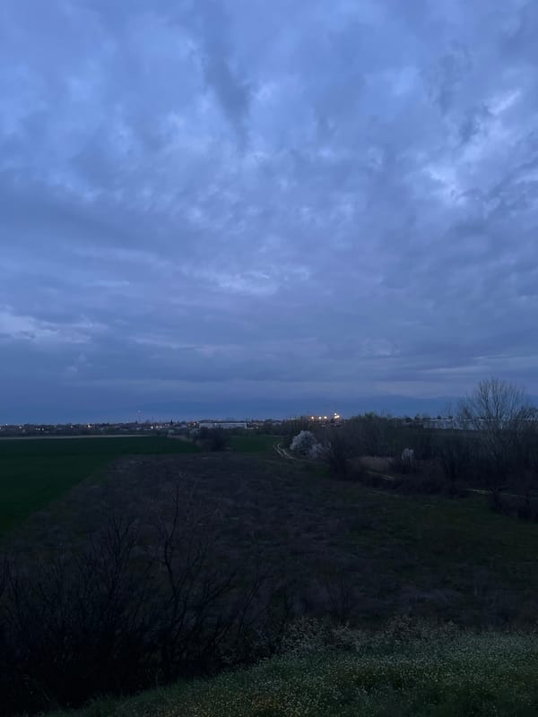 Spring blossoms meet stormy skies in Bulgarian countryside