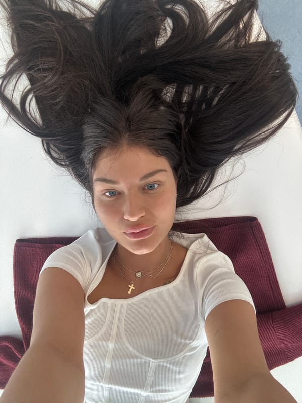 Woman takes selfie in Khimki, Russia
