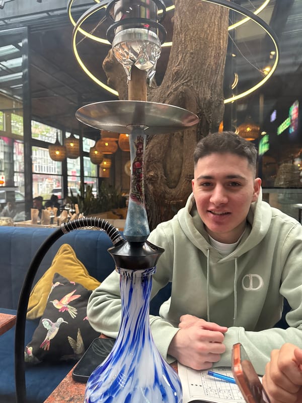 Young man photographed at cafe in Burgas, Bulgaria