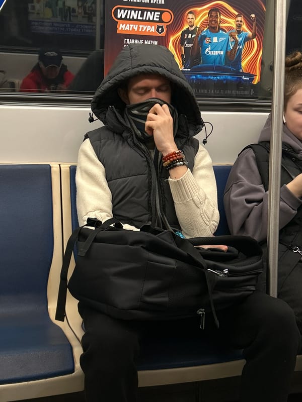 Morning commuters ride Saint Petersburg metro train