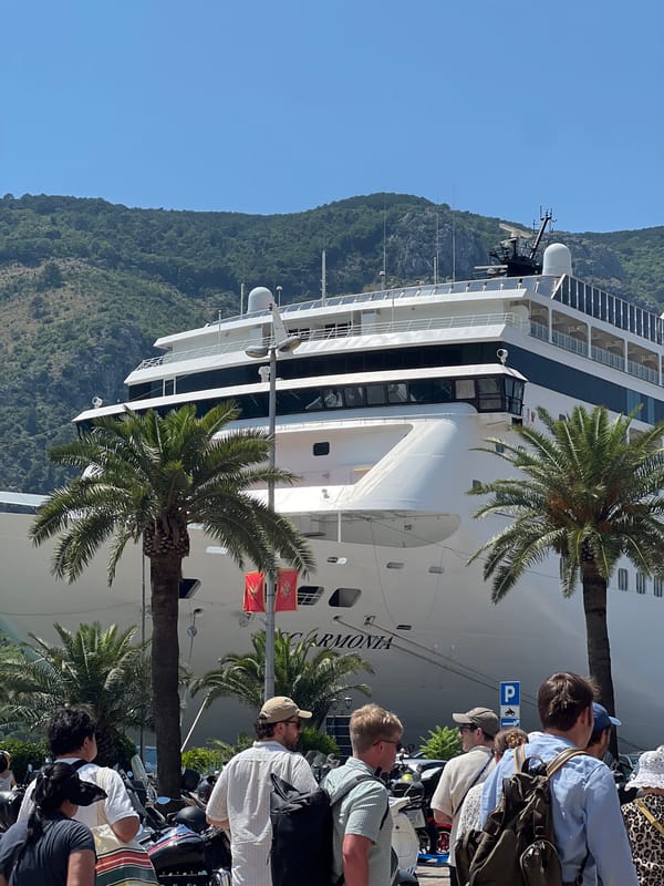 Inside Kotor's walled old town on a sunny summer morning