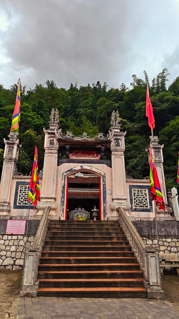 Morning observations capture temple architecture and visitor in Sa Pa