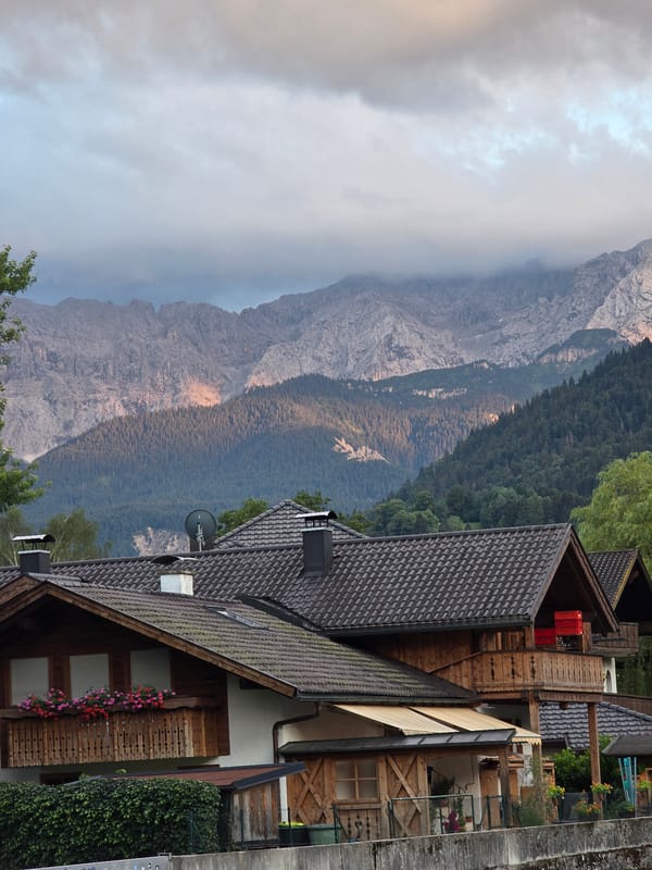 Garmisch-Partenkirchen at golden hour, Alps front and center