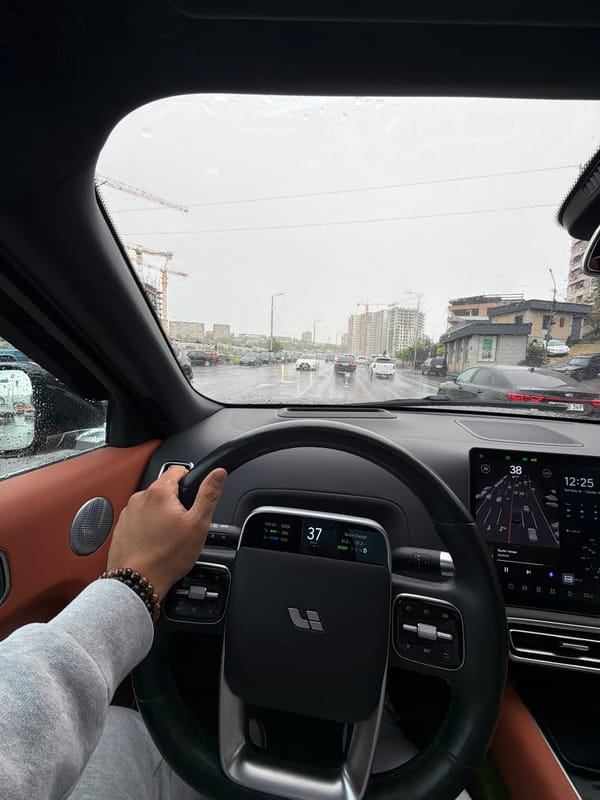 Driver navigates rainy Yerevan streets at 37 km/h