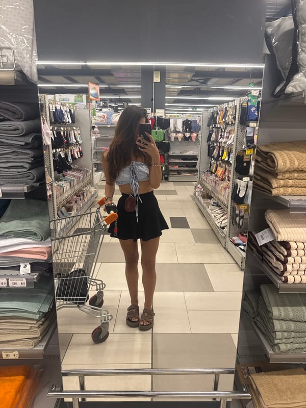 Mirror selfie in a Plovdiv supermarket aisle