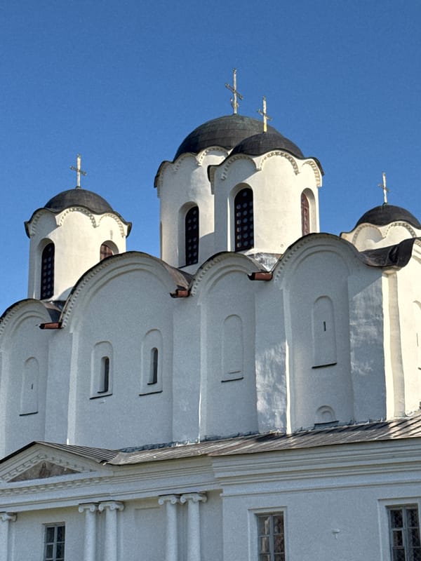Tourist documents selfie tour of historic Novgorod churches