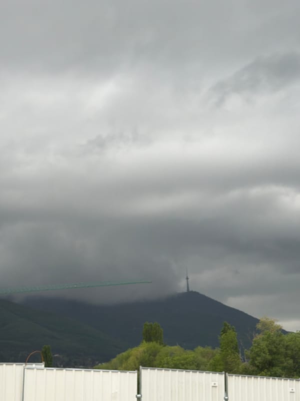 Construction work documented across Sofia under overcast skies