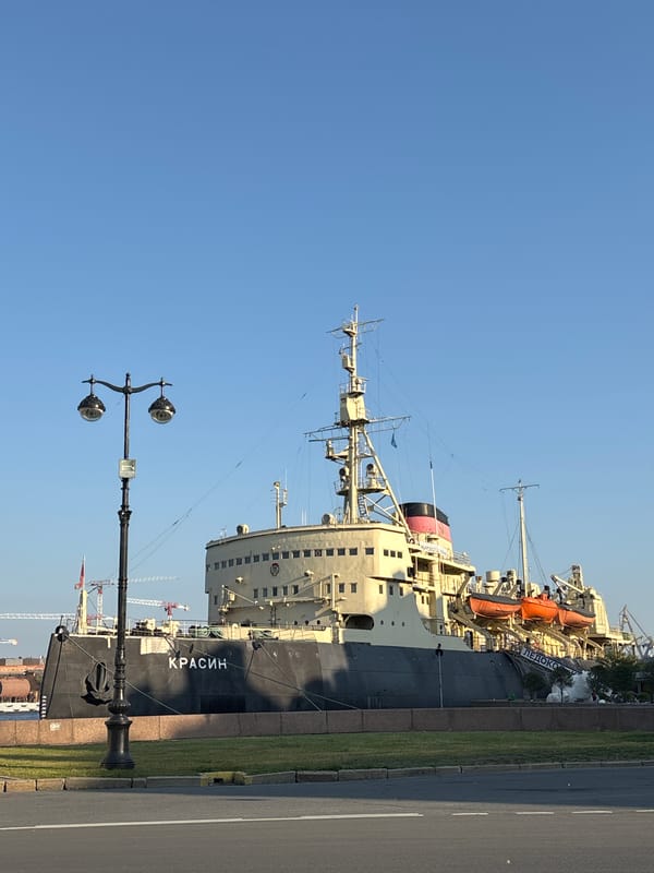 Saint Petersburg monuments: the Krasin icebreaker and classical sculpture