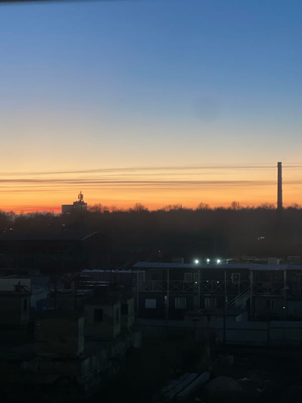 Industrial sunset captured over Saint Petersburg skyline