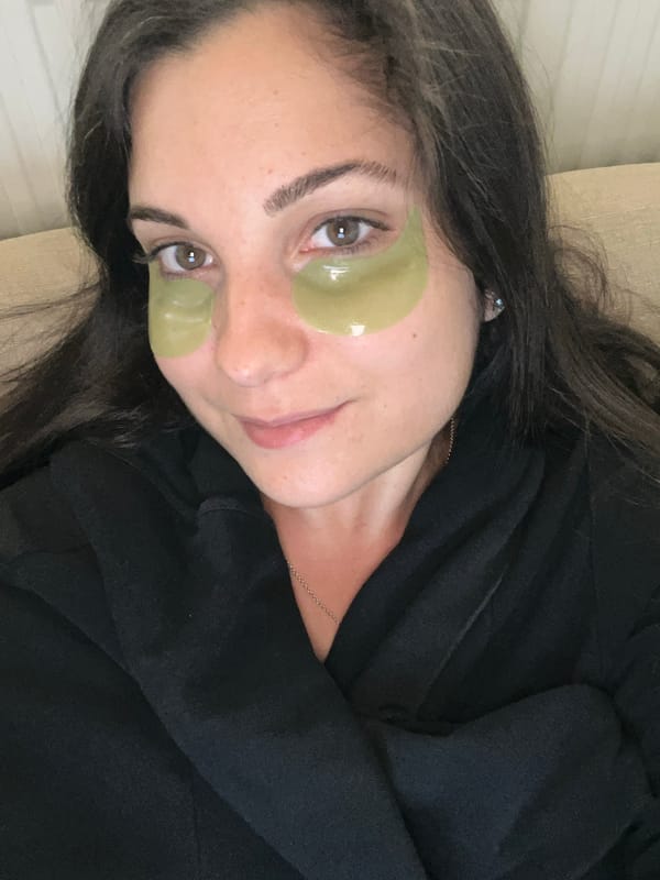 Mid-routine selfie with under-eye patches, Sofia