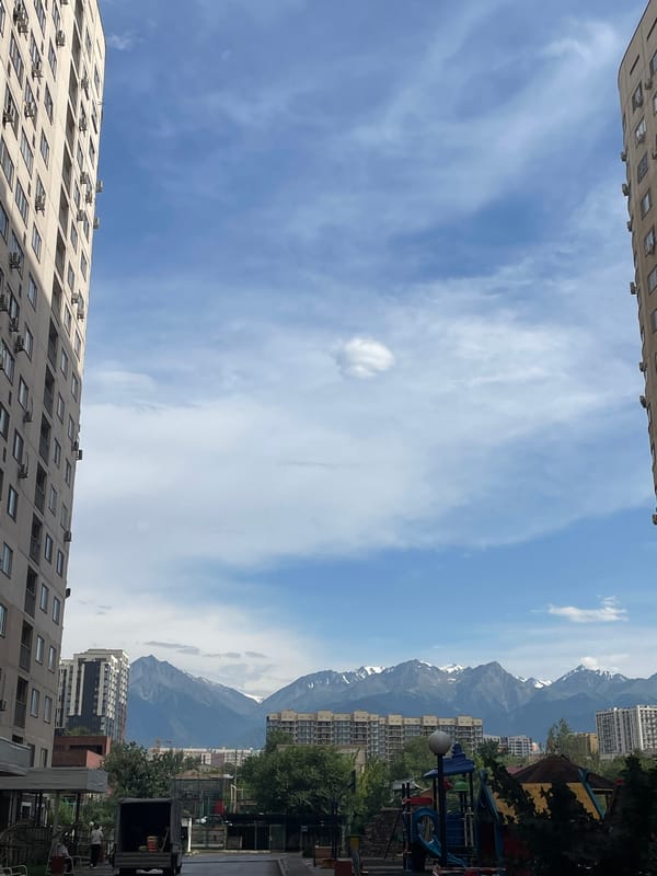 Rainy morning in Almaty, inside and out