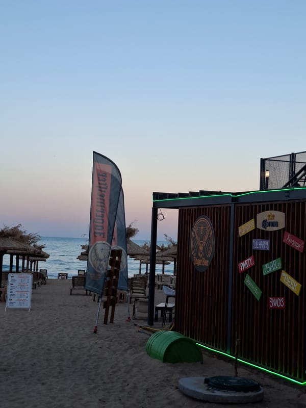 Twilight beach scene and modified BMW in Varna