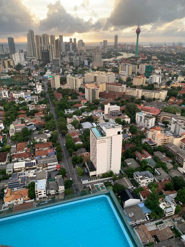 Elevated cityscape view captured showing Colombo's Lotus Tower
