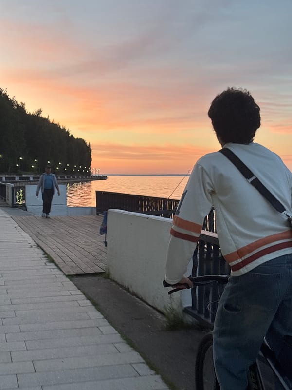 Sunset ride along the Kama River promenade in Chaikovsky