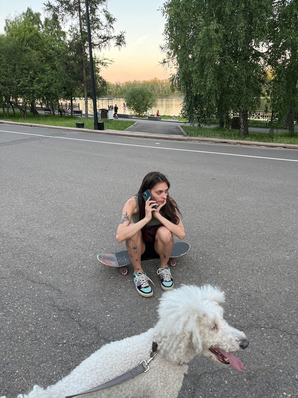 Krasnoyarsk riverfront: skating, rollerblading, and a poodle