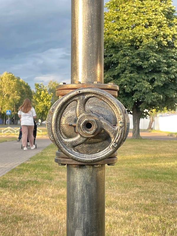 Strolling a public square in Brest, Belarus