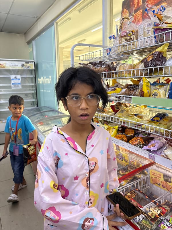 Late-night convenience store run in North Jakarta