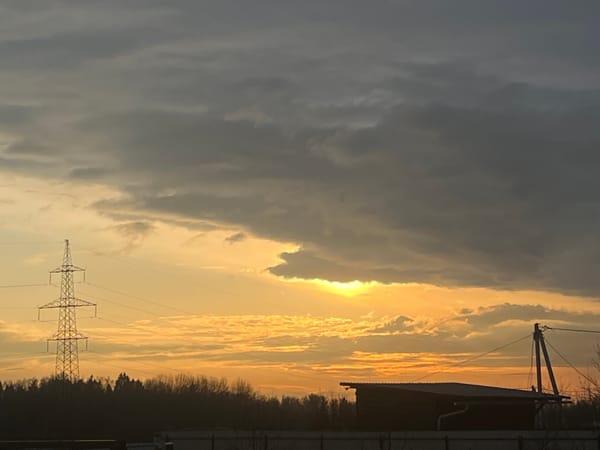 Dramatic sunset photographed in rural Russia with aircraft sighting