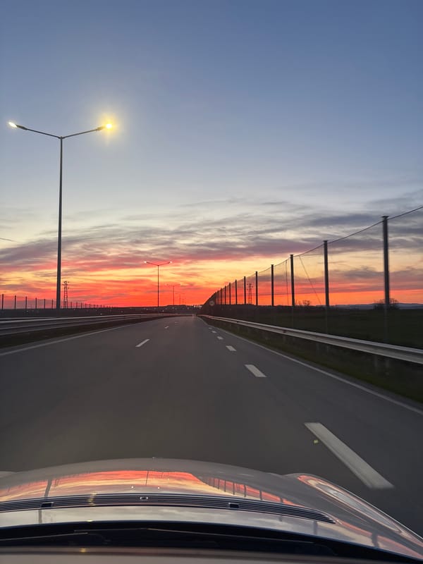 Sunset highway drive captured near Burgas, Bulgaria