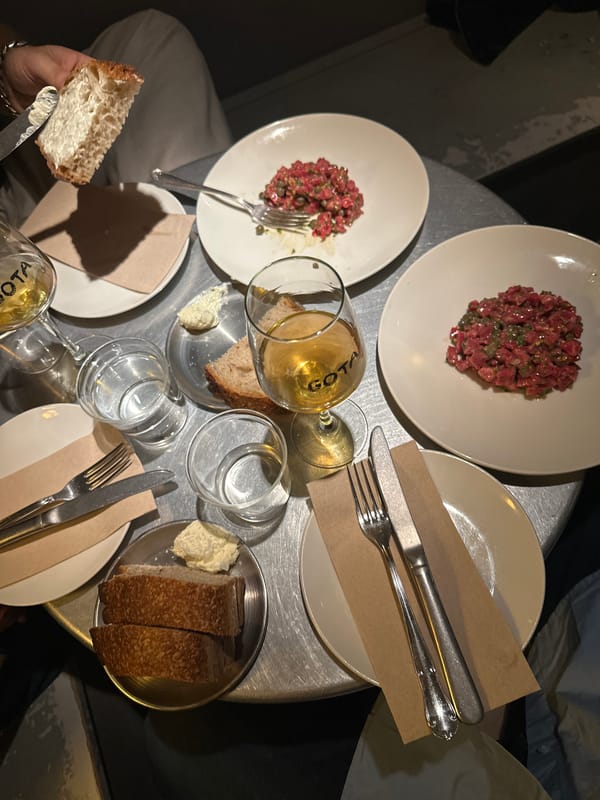 Dinner documented at Madrid restaurant through evening meal progression