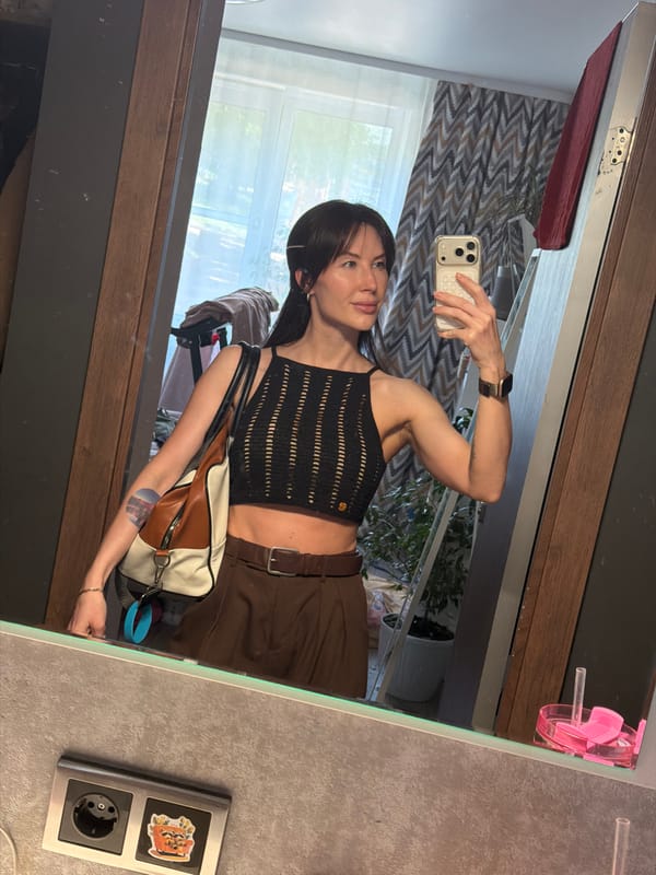 Woman takes morning selfie in mirror in Perm