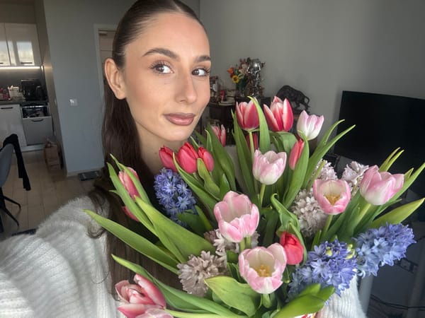Woman documents daily routine with selfies, driving, flowers in Sofia