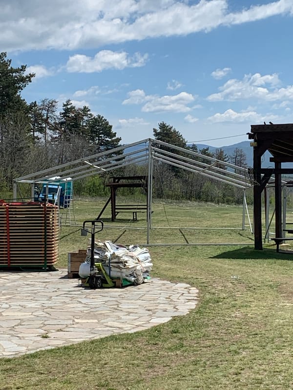 Tent frame assembly observed in Mirkovo, Bulgaria