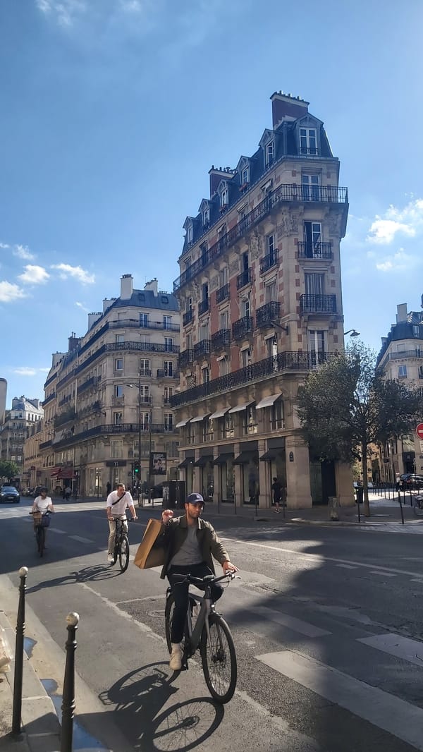 Sunny afternoon in central Paris, streets near the Bourse de Commerce